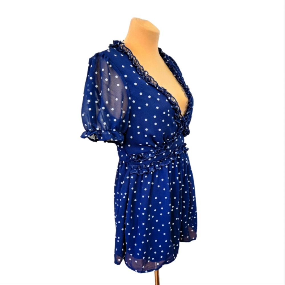 TRIXXI Navy Ruffle Polkadot Romper - Size L - Picture 7 of 14
